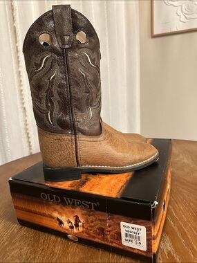 Old West Two-Tone Brown Western Pull-On Boots